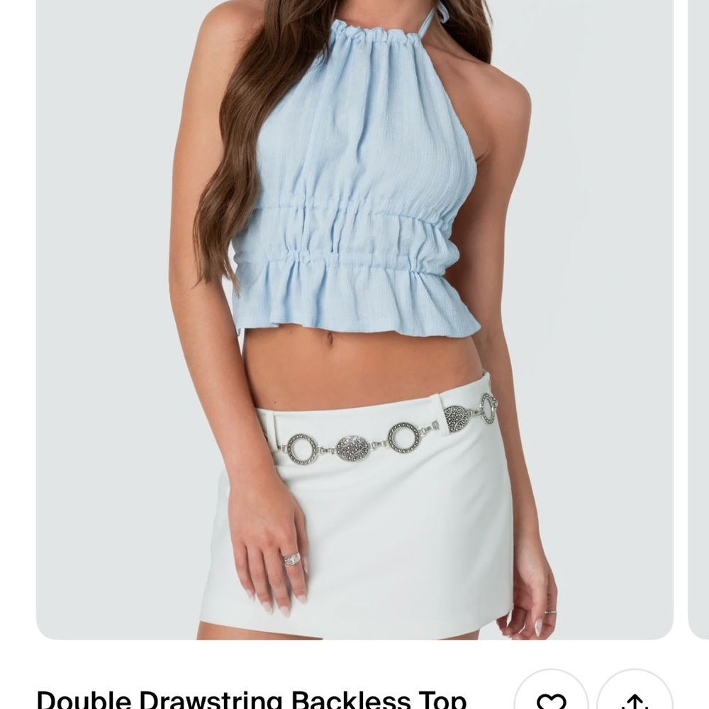 Edikted Blue Smocked Backless Crop Tank Top